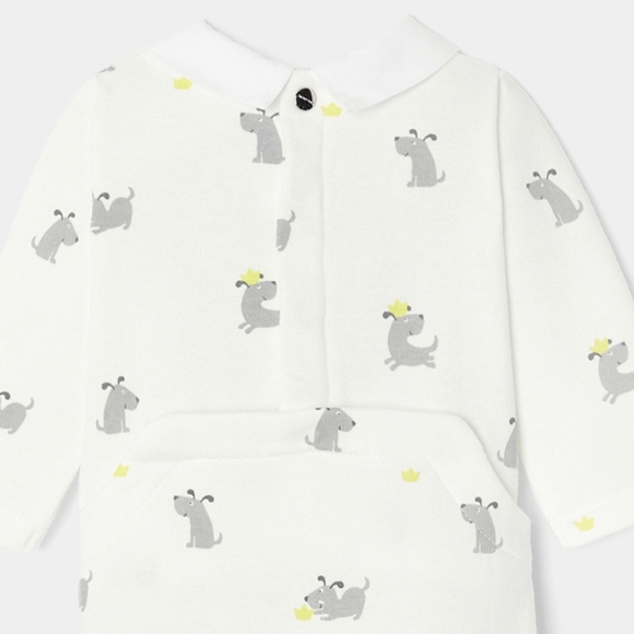 Jacadi White and Gray Dog Print Footies One Piece - Picture 7 of 9